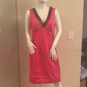 London Times Pink Chemise with Black Lace Trim